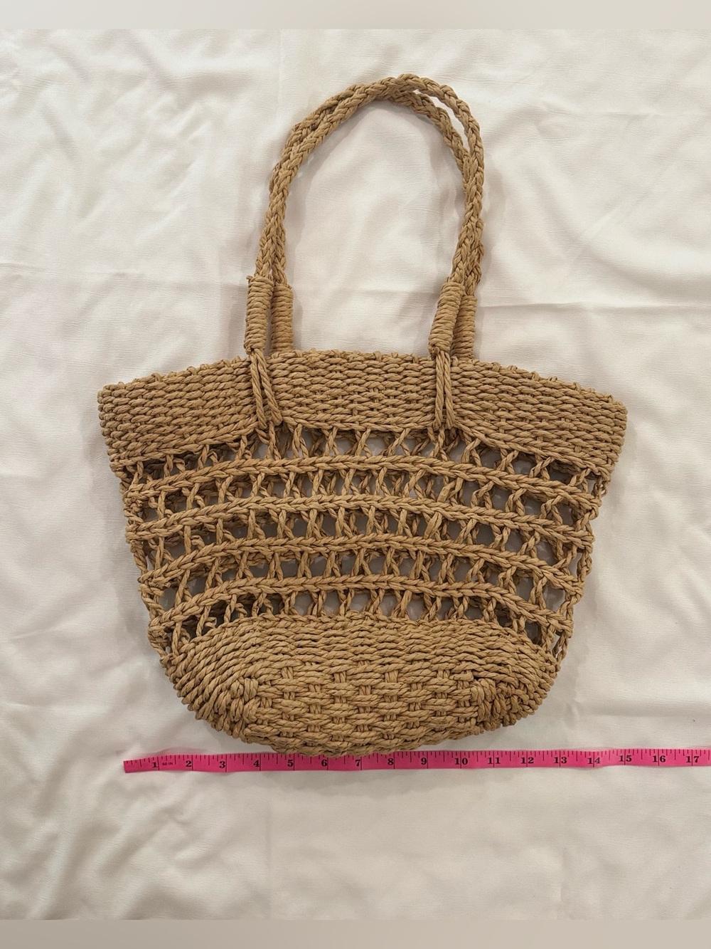 Forever 21 Woven Straw Tote Bag in Tan - Casual Summer Beach Bag - Picture 5 of 6